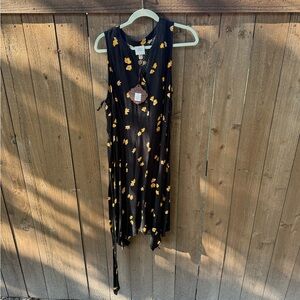 Knox Rose Black Floral Button Front Midi Dress – Size XL NWT
